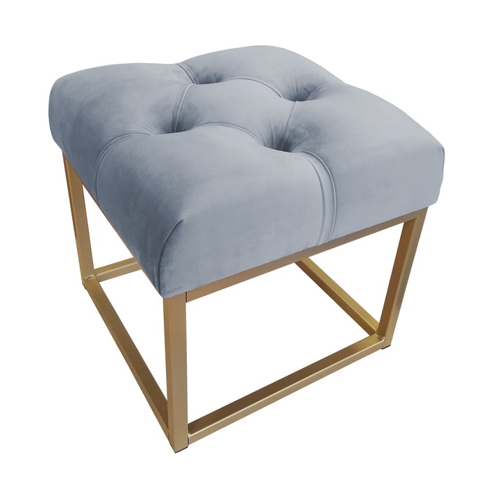 Atos Табуретка CHESTERFIELD LOFT, сиво-синя, 40x40x41см, със златна основа
