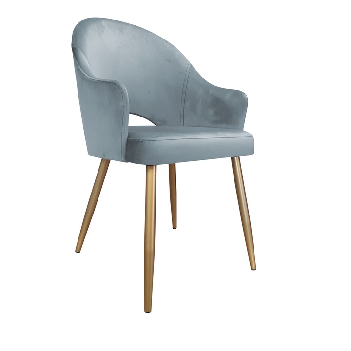 Atos Velvet szék, szürke-kék, arany lábakkal, 87x65x53cm