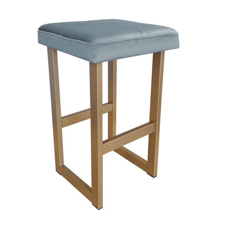 ALEX бар стол, Atos, 75 см, златна основа, шезлонг Velvet, сиво-син