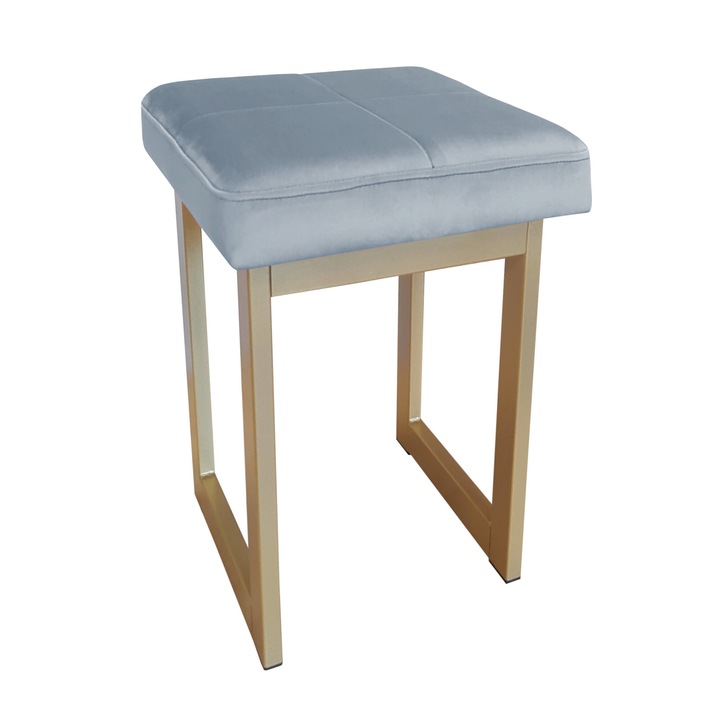 Atos табуретка 60см, златиста основа, синьо-сива кадифена седалка, размери 37x37см