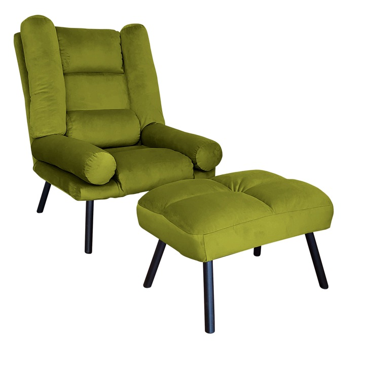 TOKIO BL75 Atos fotel lábtartóval, bársony, zöld