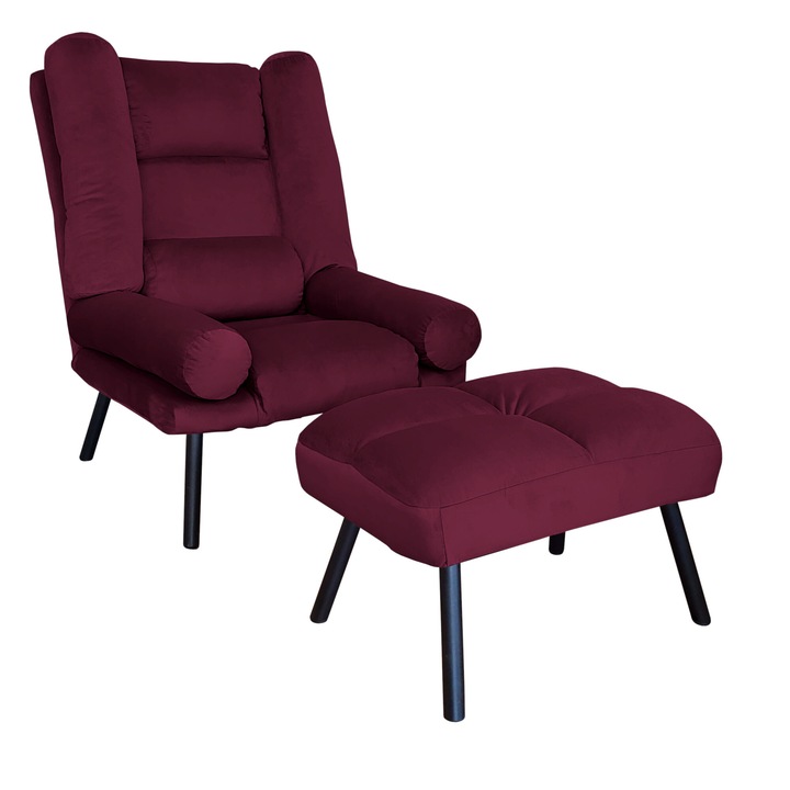 TOKIO MG02 Atos fotel lábtartóval, bársony, bordó