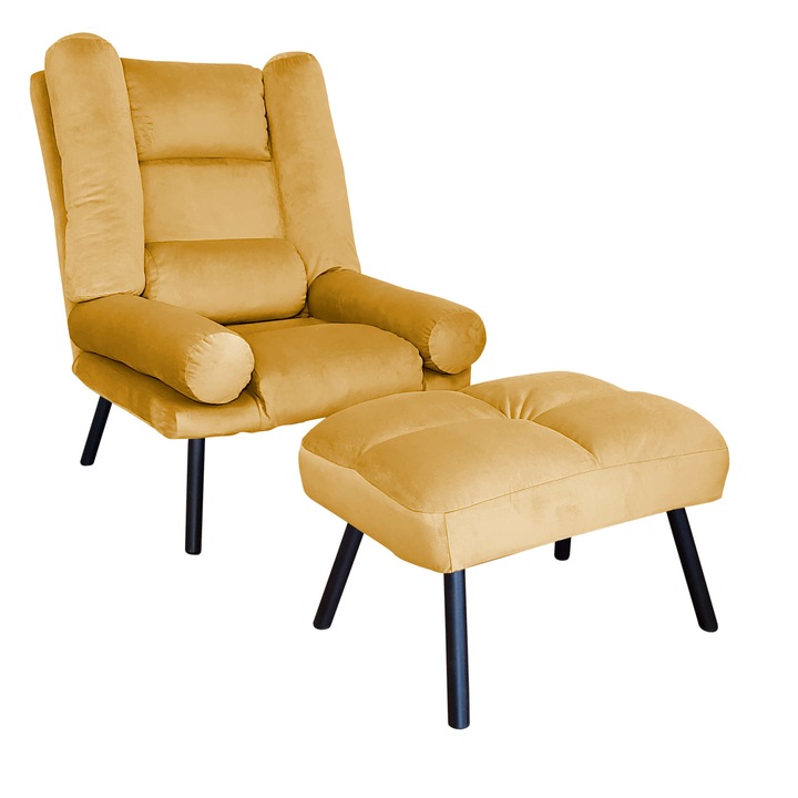 TOKIO MG15 Atos fotel lábtartóval, bársony, sárga