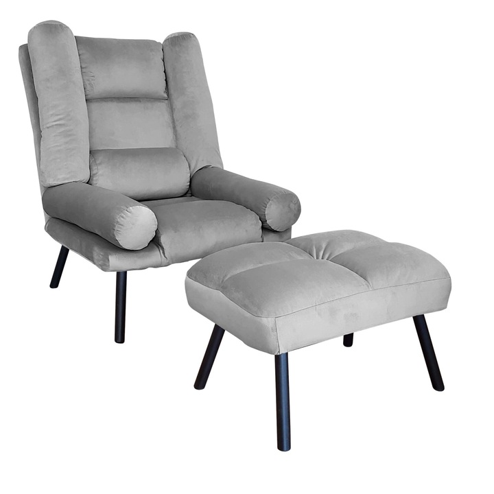 TOKIO MG17 Atos fotel lábtartóval, bársony, szürke