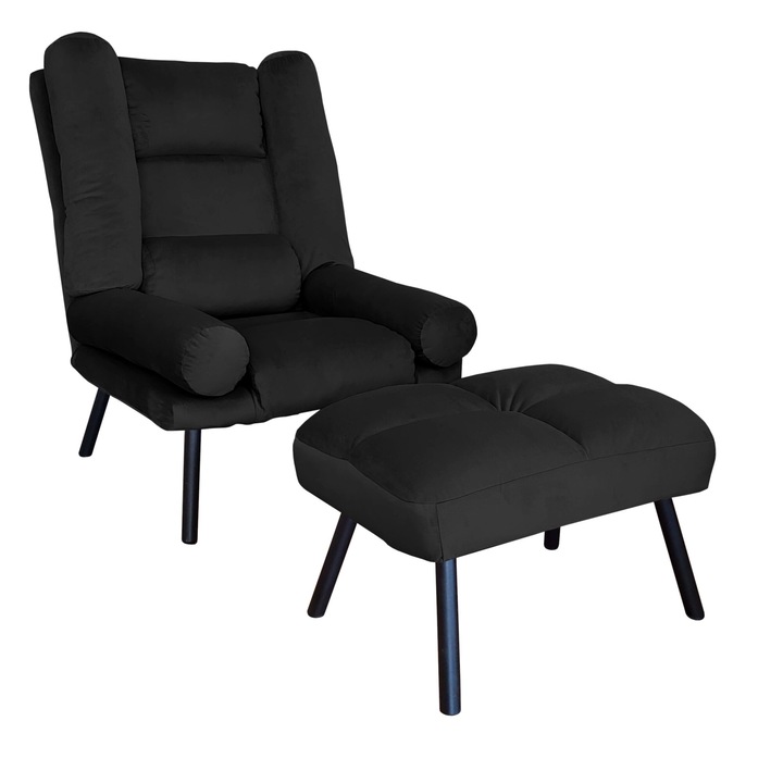 TOKIO MG19 Atos fotel lábtartóval, bársony, fekete