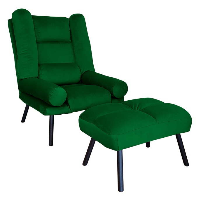 TOKIO MG25 Atos fotel lábtartóval, bársony, zöld
