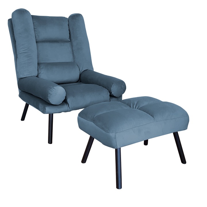 TOKIO MG33 Atos fotel lábtartóval, bársony, kék