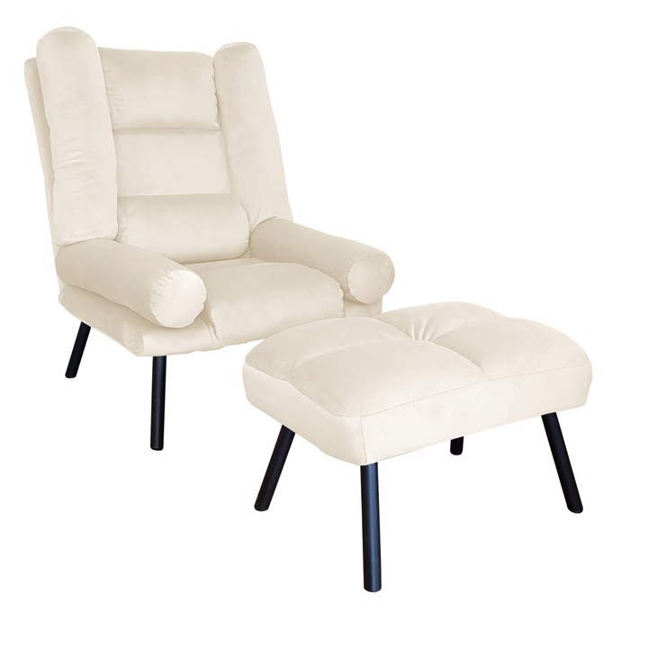 TOKIO MG50 Atos fotel lábtartóval, bársony, krémszínű