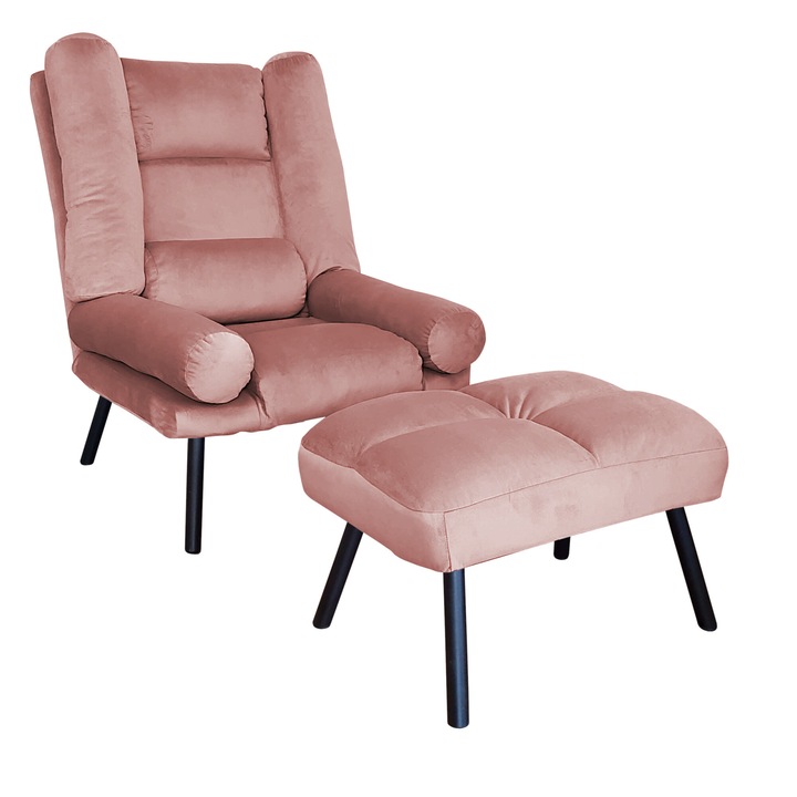 TOKIO MG58 Atos fotel lábtartóval, bársony, rózsaszín