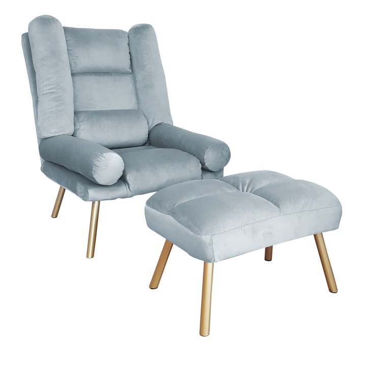 TOKIO MG06 Atos fotel lábtartóval, bársony, kék