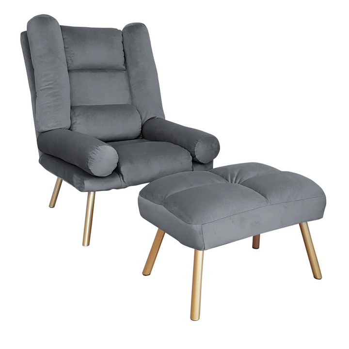 TOKIO Atos BL14 fotel lábtartóval, bársony, szürke