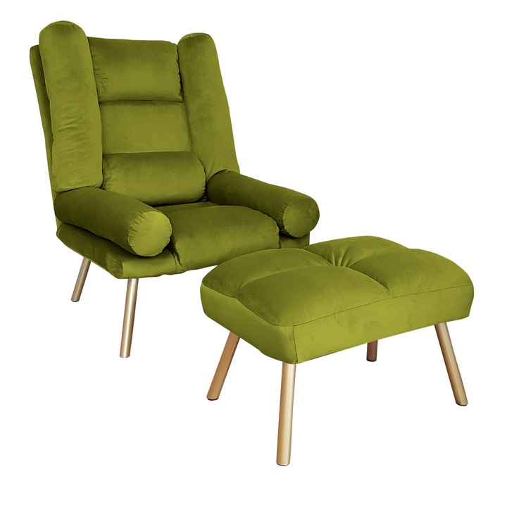 TOKIO BL75 Atos fotel lábtartóval, bársony, zöld