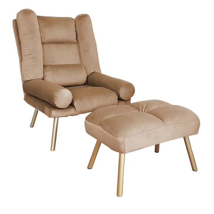 TOKIO MG06 Atos fotel lábtartóval, bársony, világosbarna