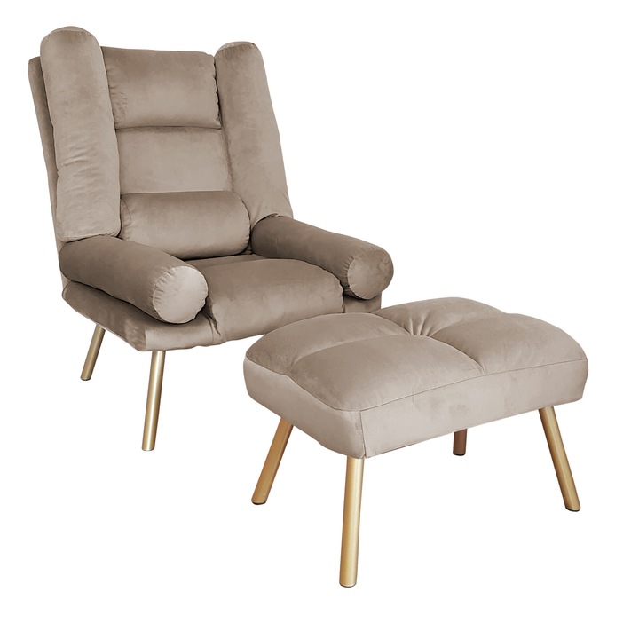 TOKIO MG09 Atos fotel lábtartóval, bársony, bézs