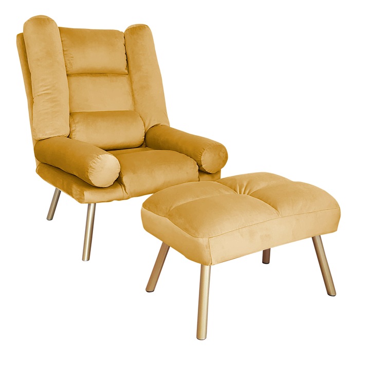 TOKIO MG15 Atos fotel lábtartóval, bársony, sárga