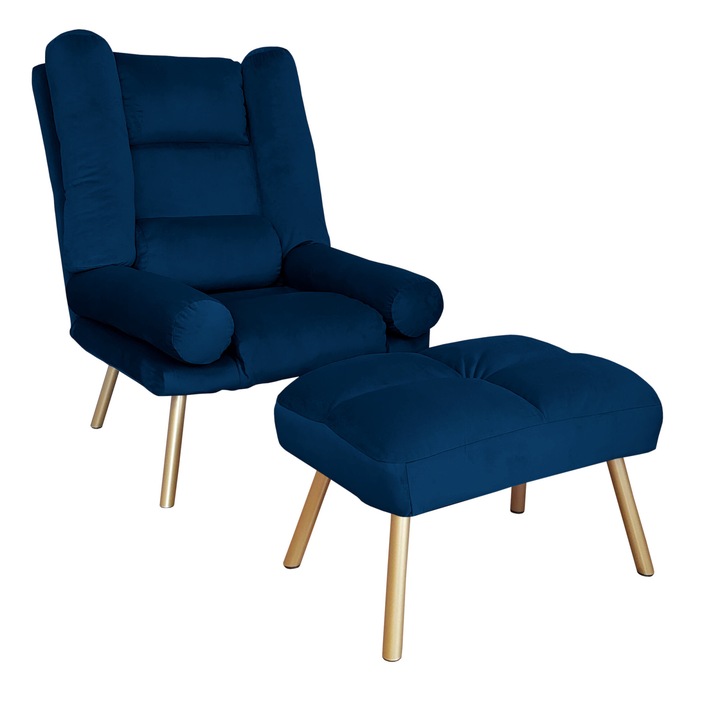 TOKIO MG16 Atos fotel lábtartóval, bársony, sötétkék