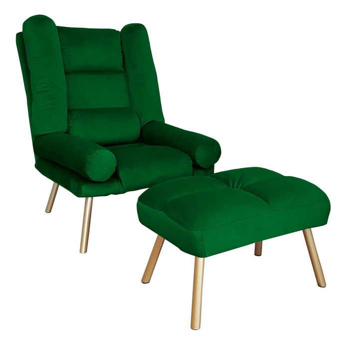 TOKIO MG25 Atos fotel lábtartóval, bársony, zöld