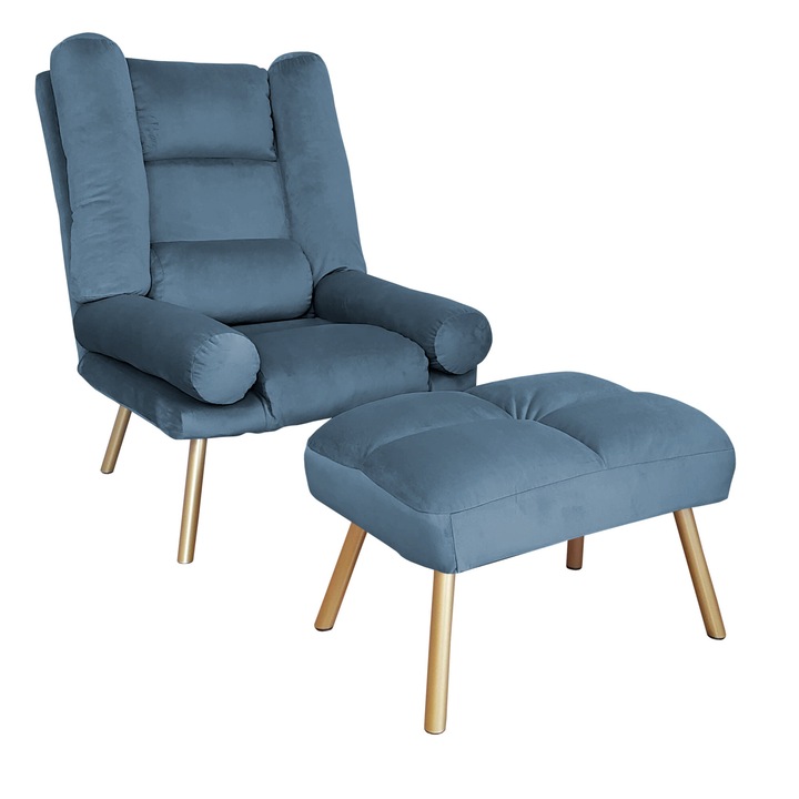 TOKIO MG33 Atos fotel lábtartóval, bársony, kék