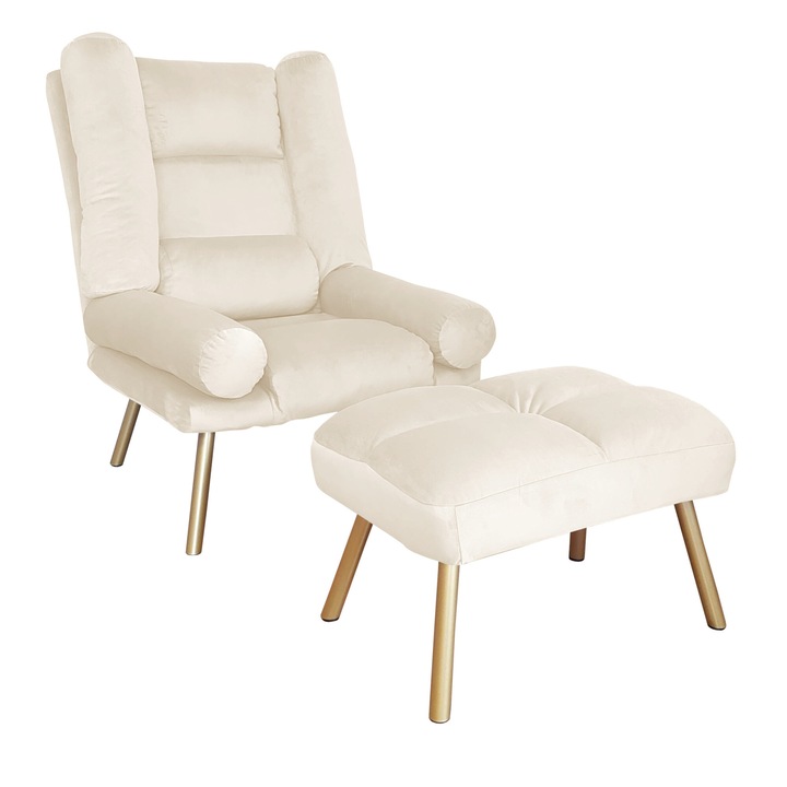 TOKIO Atos MG50 fotel lábtartóval, bársony, krémszínű