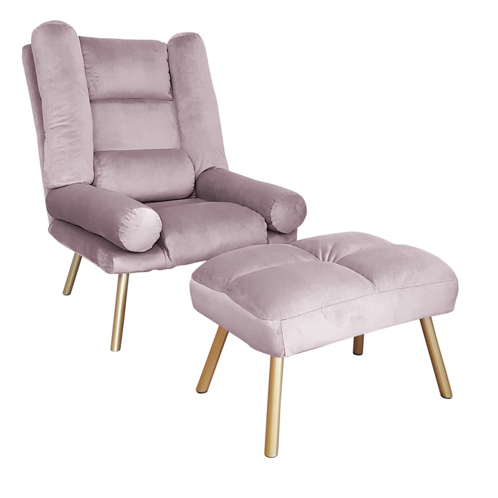 TOKIO Atos MG55 fotel lábtartóval, bársony, rózsaszín