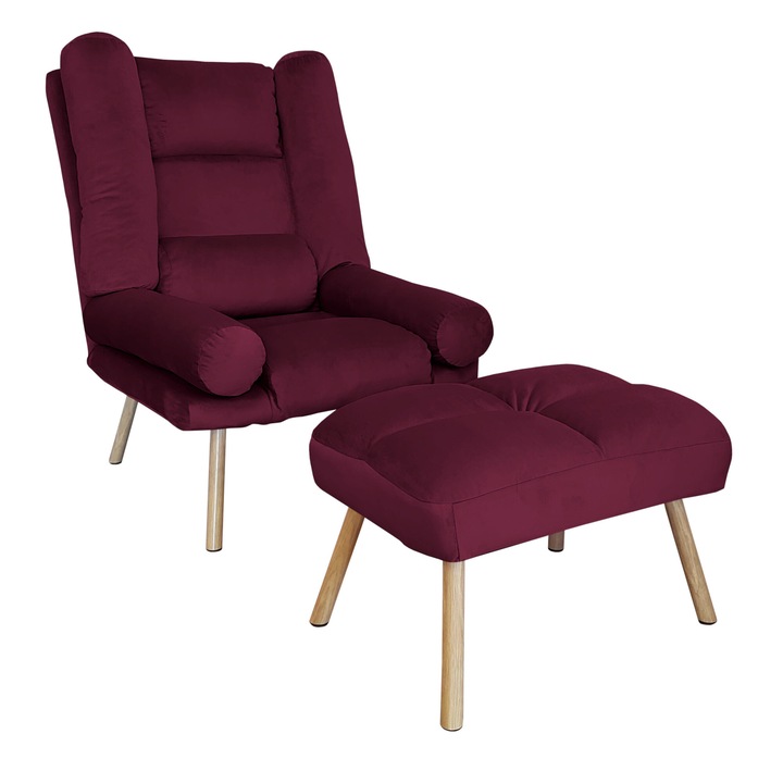 TOKIO Atos MG02 fotel lábtartóval, bársony, bordó