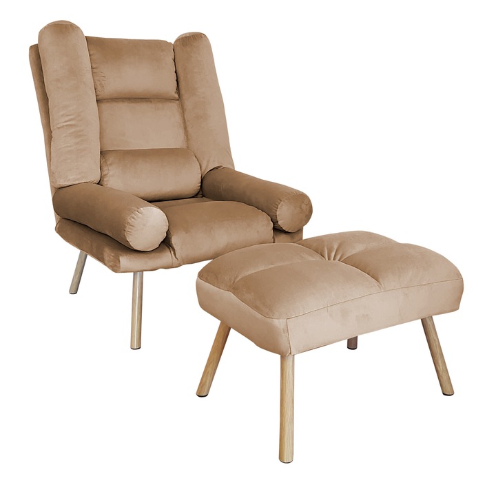 TOKIO Atos MG06 fotel lábtartóval, bársony, világosbarna