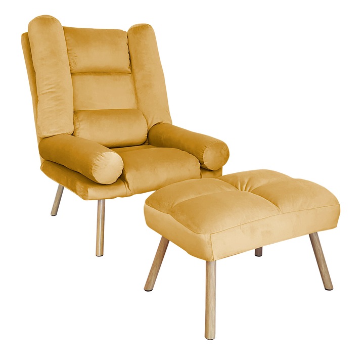 TOKIO Atos MG15 fotel lábtartóval, bársony, sárga