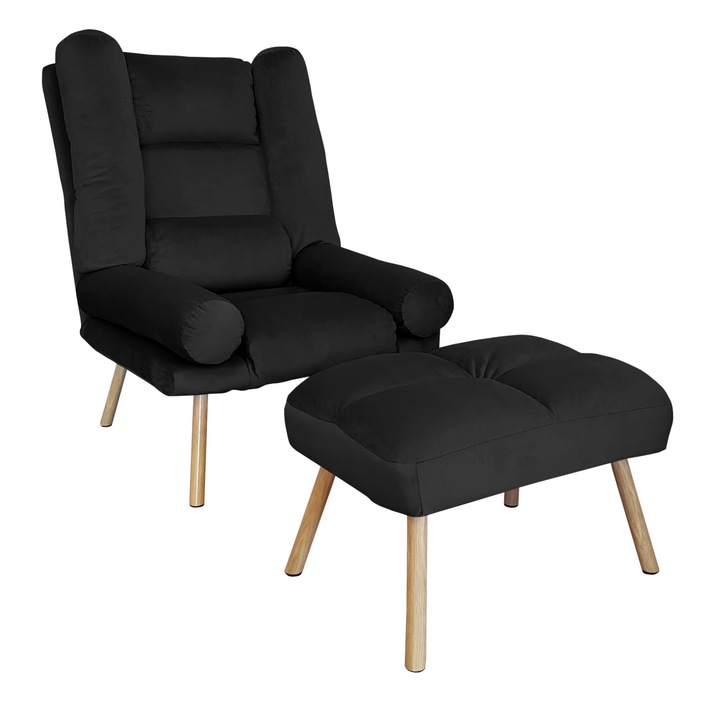 TOKIO Atos MG19 fotel lábtartóval, bársony, fekete