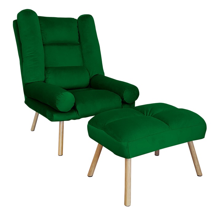 TOKIO Atos MG25 fotel lábtartóval, bársony, zöld