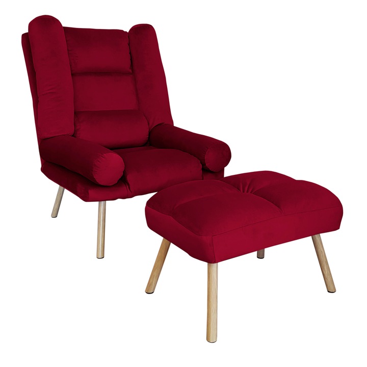 TOKIO Atos MG31 fotel lábtartóval, bársony, piros