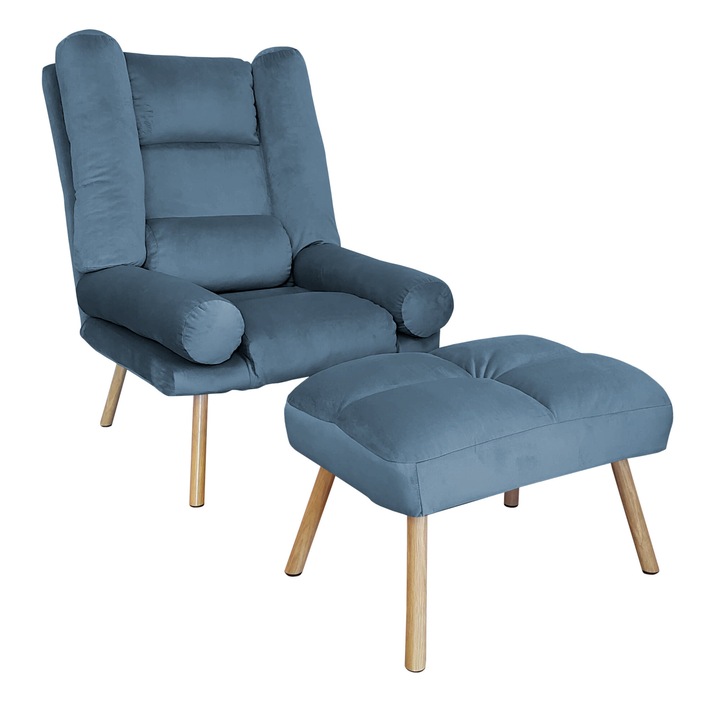 TOKIO Atos MG33 fotel lábtartóval, bársony, kék