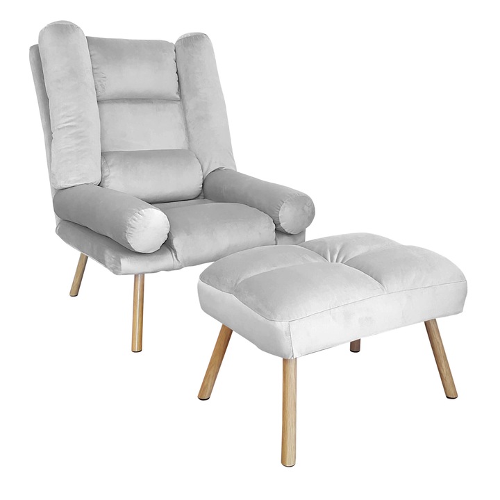 TOKIO Atos MG39 fotel lábtartóval, bársony, világosszürke