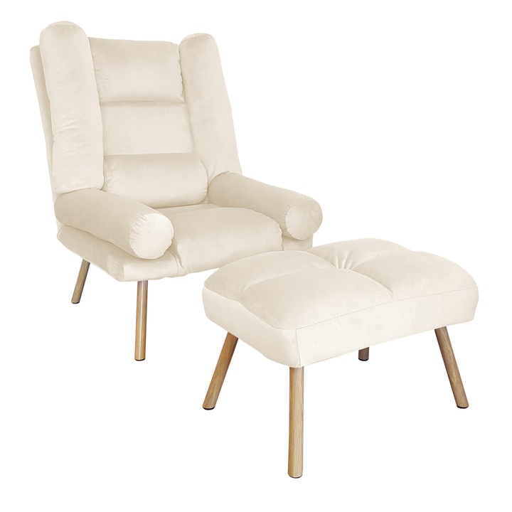 TOKIO Atos MG50 fotel lábtartóval, bársony, krémszínű