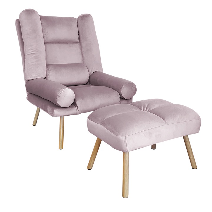TOKIO Atos MG55 fotel lábtartóval, bársony, rózsaszín