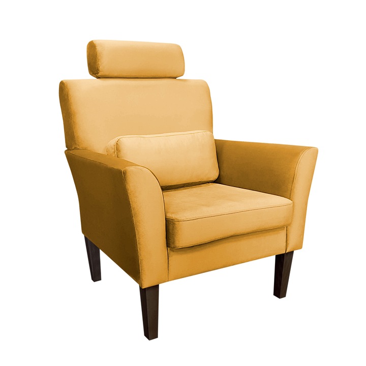 Denver fotel, Atos, fejtámlával, bársony kárpitozással, méretei 81x72x99cm