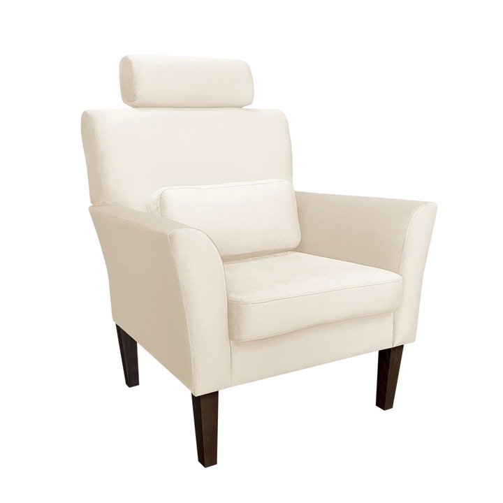 Denver fotel, Atos, lábakkal, bársony kárpittal, párnával, krém, 81x72x99cm