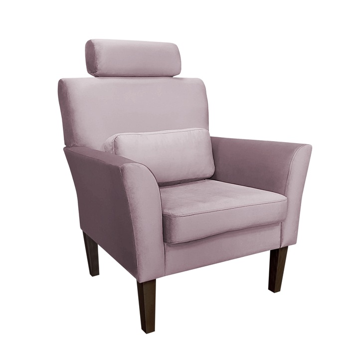 Denver fotel, Atos, fejtámlával, bársony kárpitozással, szürke, 81x72cm