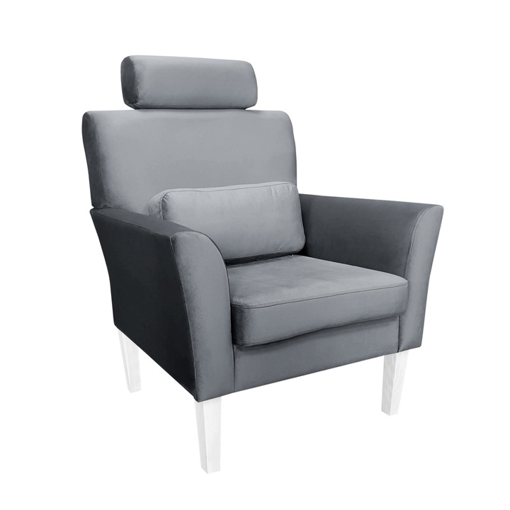 Denver fotel, Atos, fejtámlával, bársony kárpitozással, 81x72cm