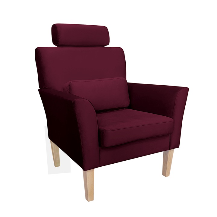 Denver fotel, Atos, fejtámlával, bársony kárpitozással, méretei 81x72x99cm