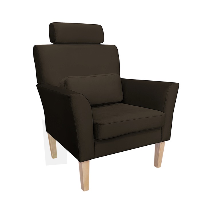 Denver fotel, Atos, fejtámlával, bársony kárpitozással, méretei 99x81x72cm