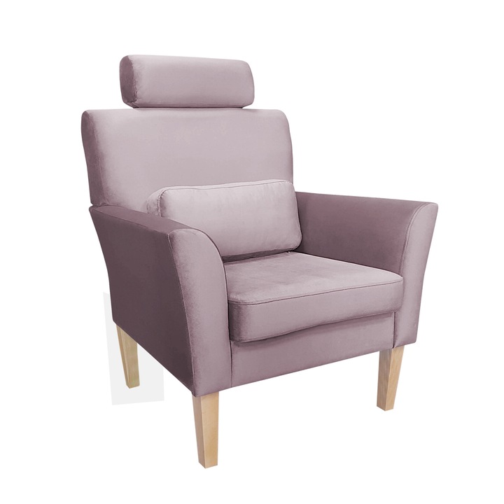 Denver fotel, Atos, bükkfa lábakkal, rózsaszín szürke, párnával, méretei 99x81x72cm