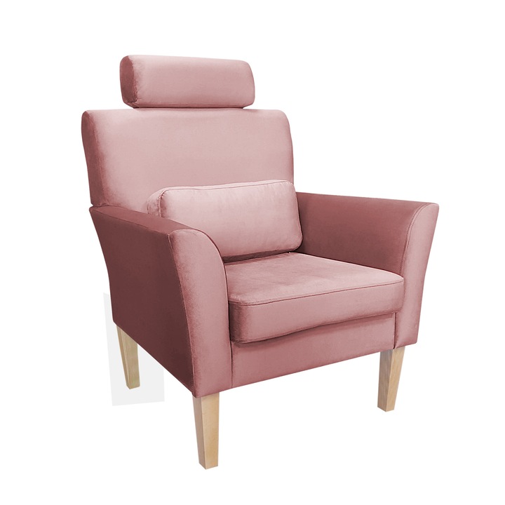 Denver fotel, Atos, rózsaszín, fejtámlával, méretei 99x81x72cm