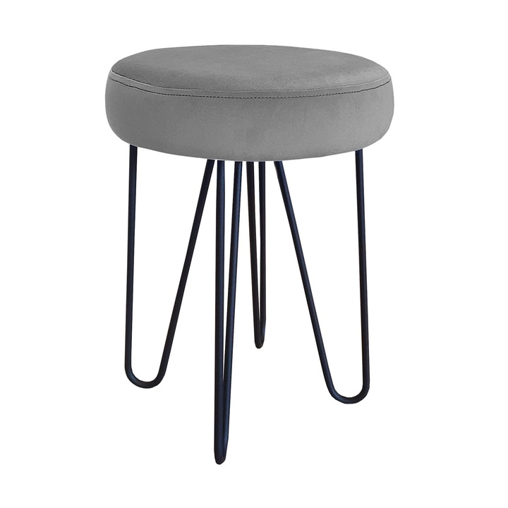 Табуретка Atos Venus, Тапицерия от кадифе, Метална основа, Черен/Сив, 49x35x35см