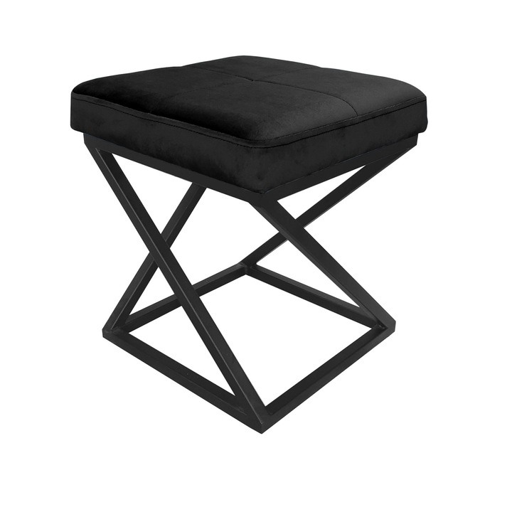 ZOA LOFT zsámoly, Atos, fekete, 37x37x42cm, bársony anyag