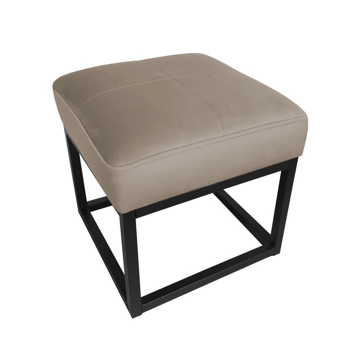 Atos zsámoly, szürke, 36x36x34cm, bársony anyagú, fekete kerettel