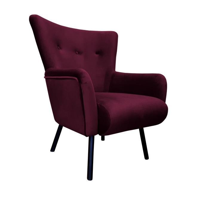 TULIP Atos fotel fekete lábakkal MG02, bársony, bordó