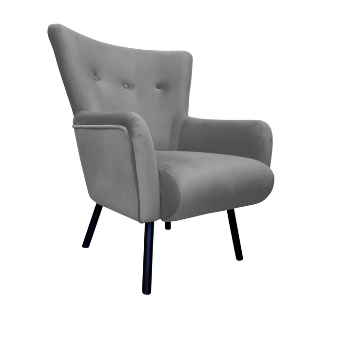 TULIP Atos fotel fekete lábakkal MG17, bársony, szürke
