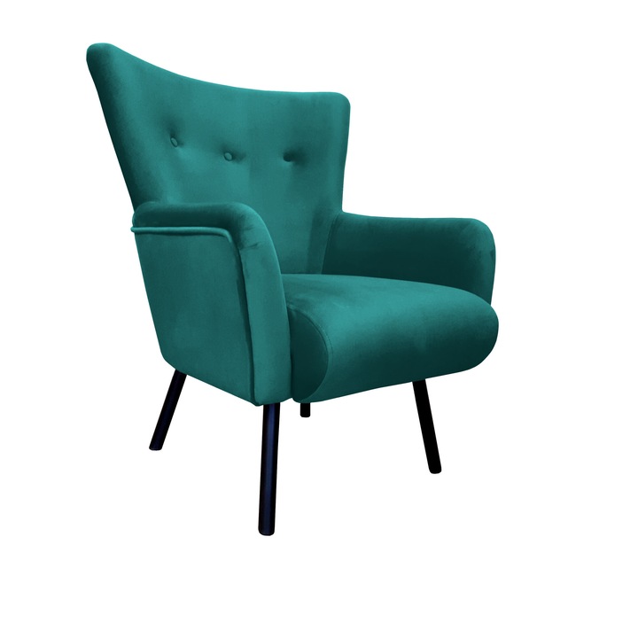 TULIP Atos fotel fekete lábakkal MG20, bársony, türkiz