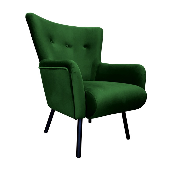 TULIP Atos fotel fekete lábakkal MG25, bársony, zöld
