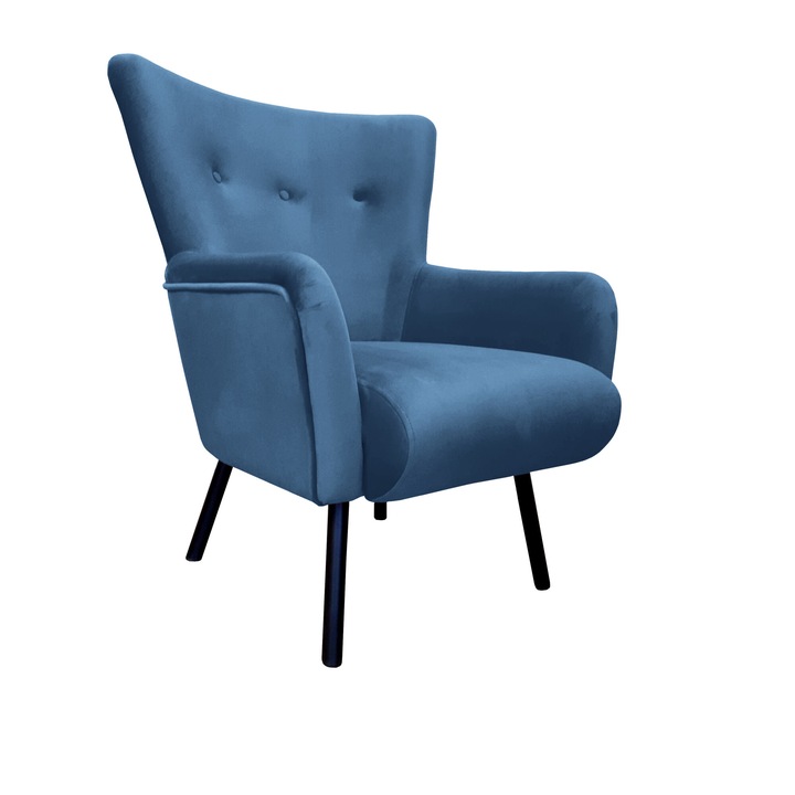 TULIP Atos fotel fekete lábakkal MG33, bársony, kék
